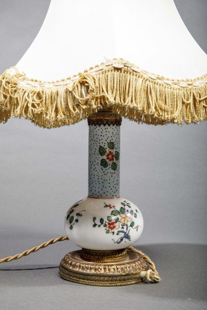 Small brass and Chinese porcelain lamp with...