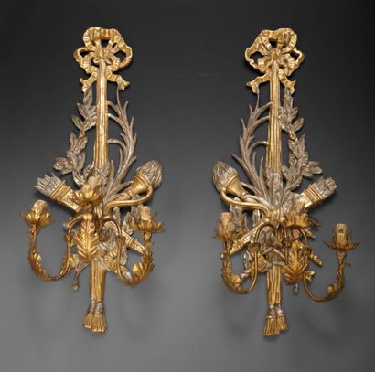 Pair of large gilded and silvered wooden...