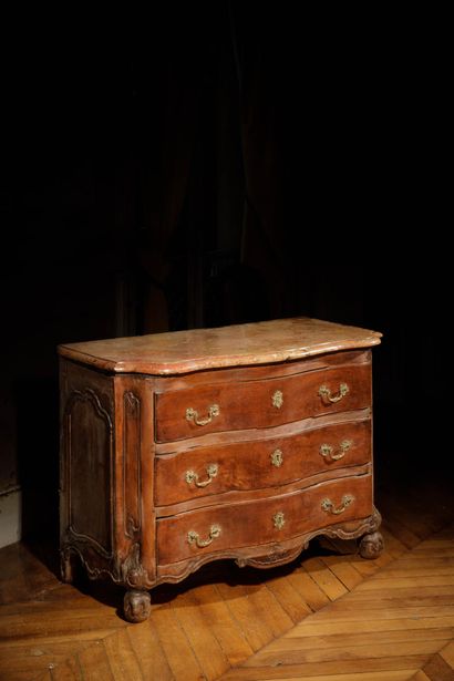 A tomb-shaped chest of drawers made of natural,...