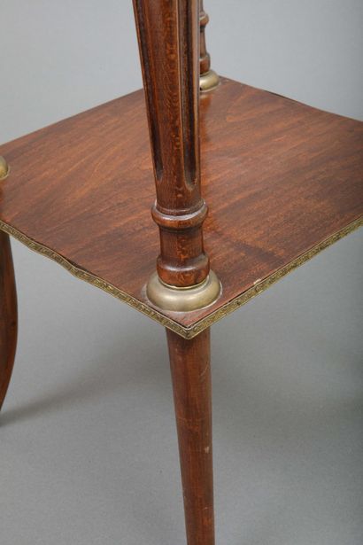 Square mahogany-veneered table with a gray...