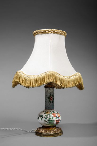 Small brass and Chinese porcelain lamp with...
