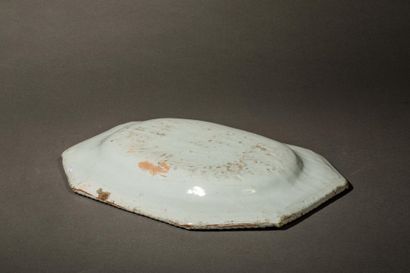 Octagonal blue-glazed earthenware dish with...