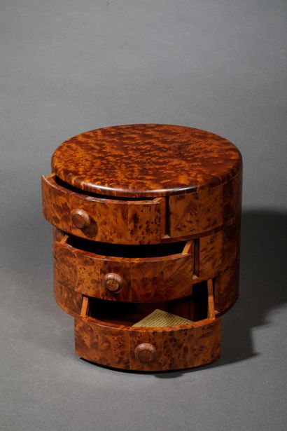 Round box made of thuja wood with three drawers...