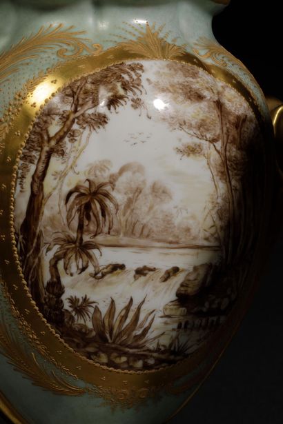 Pair of polychrome glazed porcelain vases...