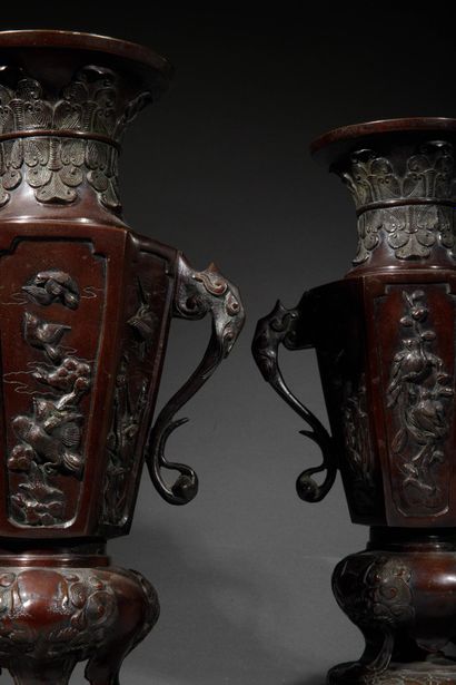 INDOCHINA, 20TH CENTURY
Pair of bronze vases...