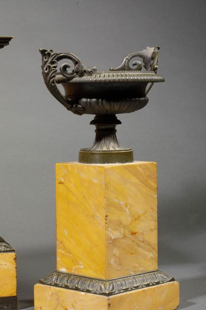 Yellow marble and bronze mantelpiece with...