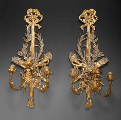 Pair of large gilded and silvered wooden...