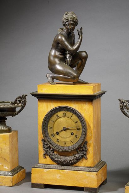 Yellow marble and bronze mantelpiece with...