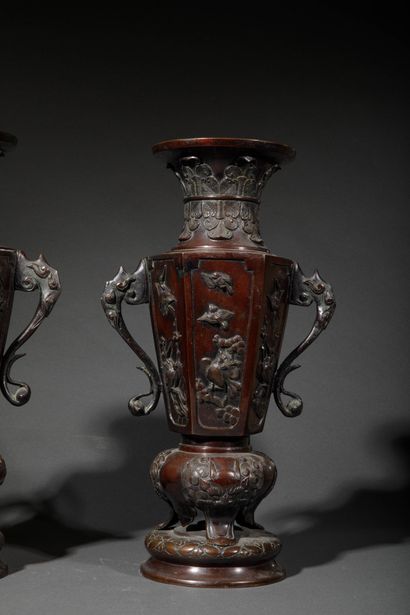 INDOCHINA, 20TH CENTURY
Pair of bronze vases...