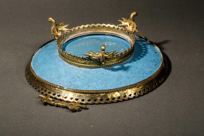 Circular gilded brass bowl with cloisonné...