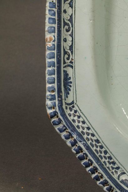Octagonal blue-glazed earthenware dish with...