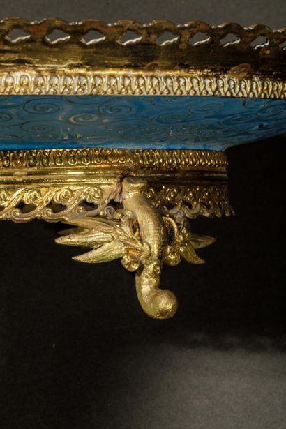 Circular gilded brass bowl with cloisonné...