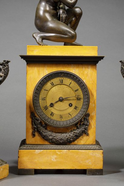 Yellow marble and bronze mantelpiece with...