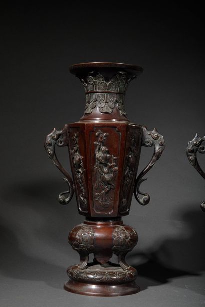 INDOCHINA, 20TH CENTURY
Pair of bronze vases...