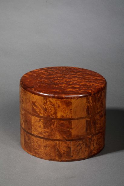 Round box made of thuja wood with three drawers...