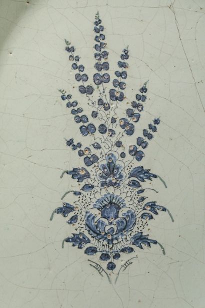 Octagonal blue-glazed earthenware dish with...