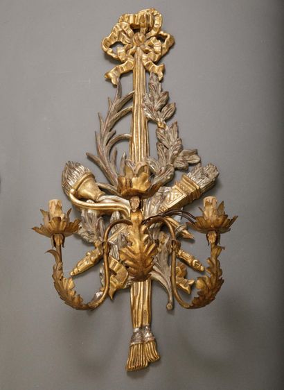 Pair of large gilded and silvered wooden...