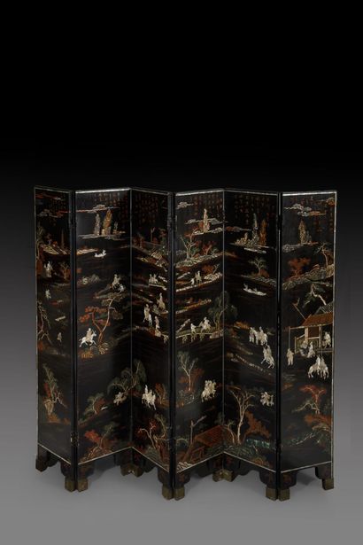 CHINA, 20th Century 
Six-panel screen in...