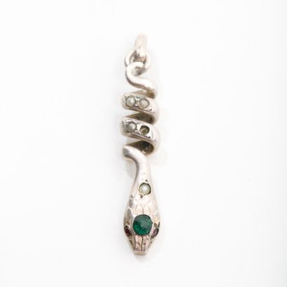 Silver snake pendant with synthetic ruby...