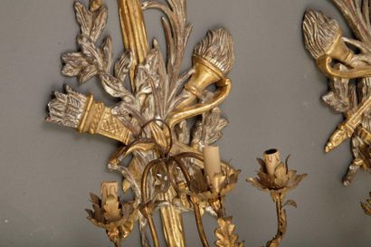 Pair of large gilded and silvered wooden...