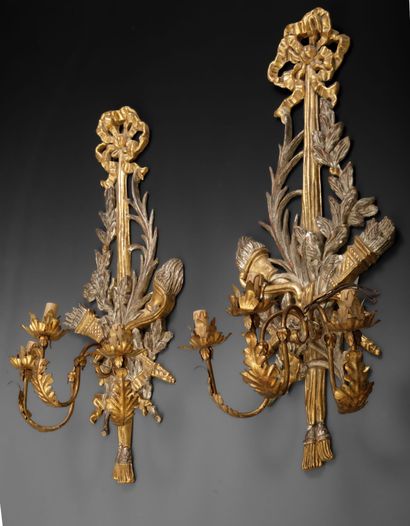 Pair of large gilded and silvered wooden...