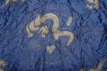 Large square blue silk tapestry, lined and...