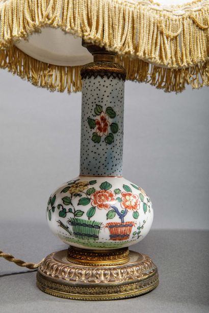 Small brass and Chinese porcelain lamp with...