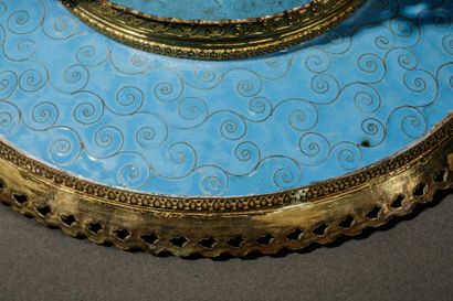 Circular gilded brass bowl with cloisonné...