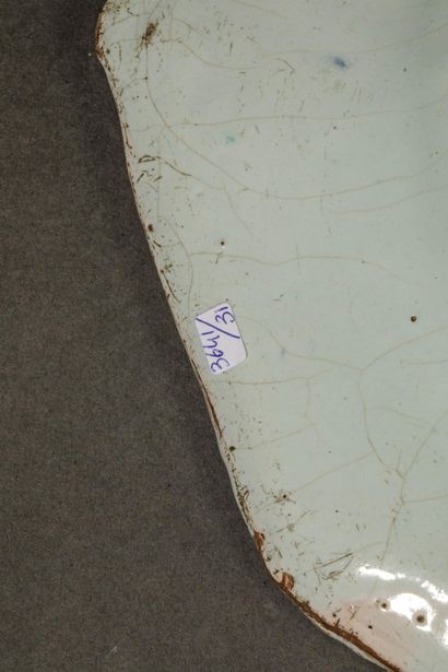 Octagonal blue-glazed earthenware dish with...