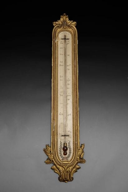 Gilded wooden thermometer, carved with an...