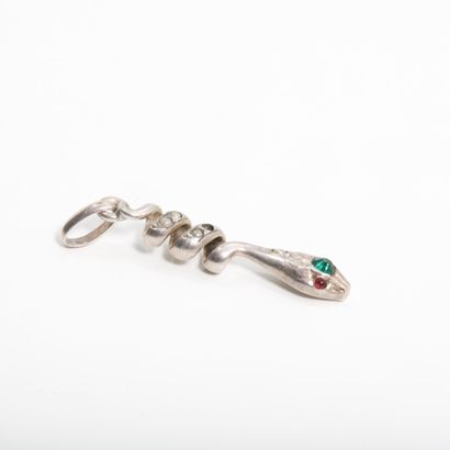 Silver snake pendant with synthetic ruby...