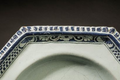 Octagonal blue-glazed earthenware dish with...