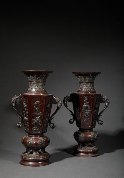INDOCHINA, 20TH CENTURY
Pair of bronze vases...