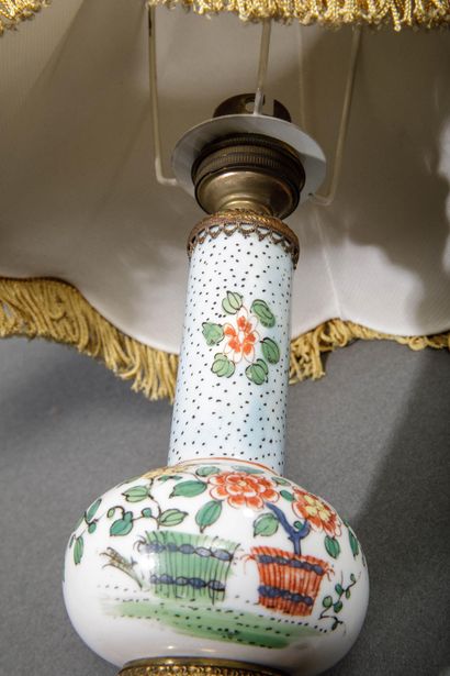 Small brass and Chinese porcelain lamp with...