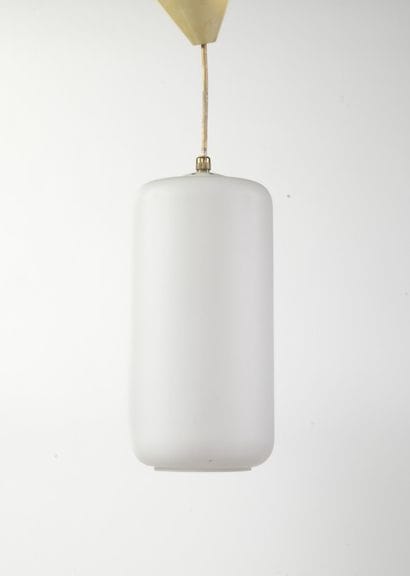 Suspension cylindrique en verre opalin et...