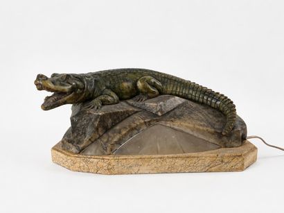 Alabaster lamp depicting an alligator on...