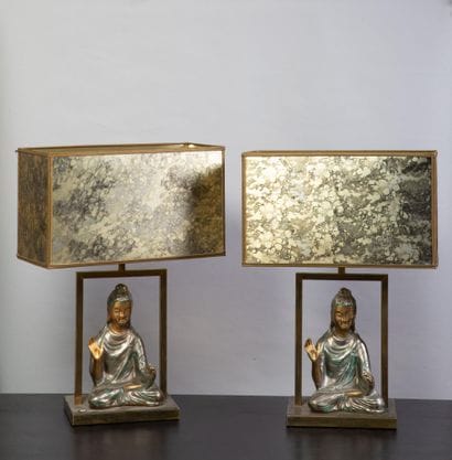 Paire de lampes à poser rectangulaires le...