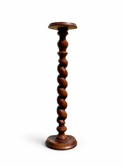 Large wooden stool with a solid wood column...