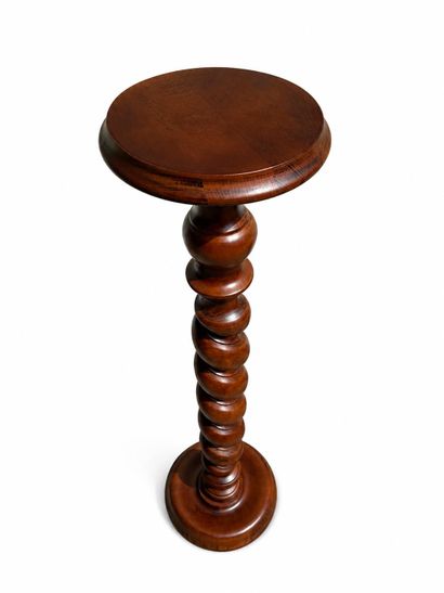 Large wooden stool with a solid wood column...