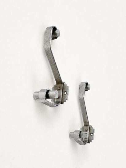 Pair of chrome-plated metal coat hooks, geometric...