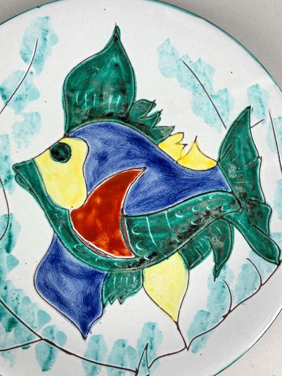 VALLAURIS 
Glazed ceramic plate with fish...
