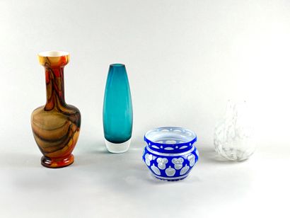 Set of three glass vases: one in marbled...