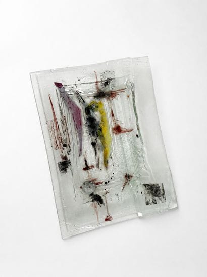 Rare thick glass top with polychrome abstract...