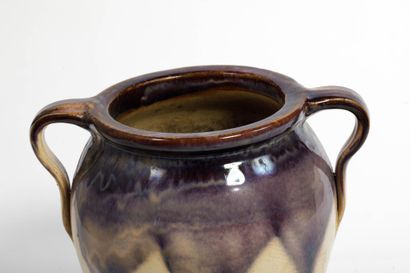 Glazed and enameled ceramic vase with two...