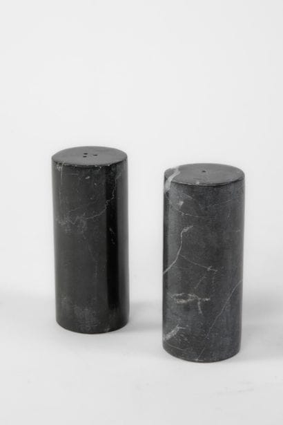 Pair of black marble salt and pepper shakers
Made...