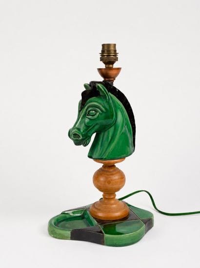 Pied de lampe en céramique émaillée verte...