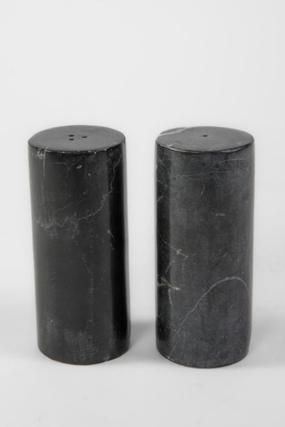 Pair of black marble salt and pepper shakers
Made...