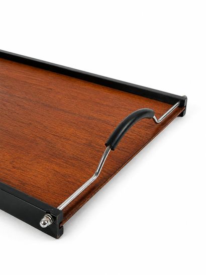 Brown-stained veneer tray with black border...