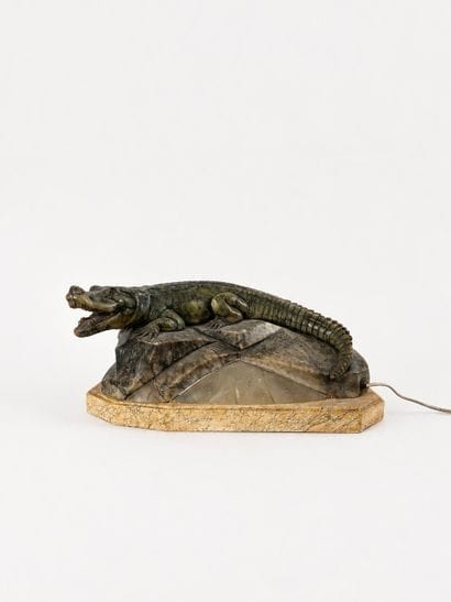Alabaster lamp depicting an alligator on...