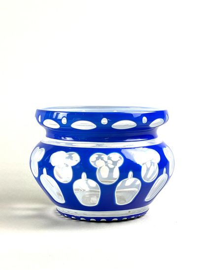 Set of three glass vases: one in marbled...